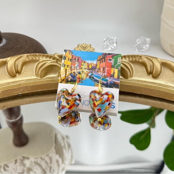 Authentic Murano Glass Heart Shaped Earrings - Picture 1 of 9